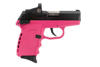 SCCY CPX-1 9mm pistol features a pink frame and red dot sight